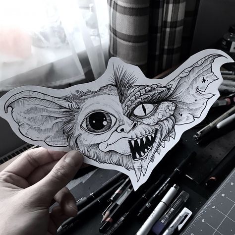 Gremlin Tattoo, Gremlins Tattoo, Gizmo Tattoo, Grace Tattoos, Horror Movie Tattoos, Movie Tattoo, Circle Tattoos, Movie Tattoos, Scary Tattoos