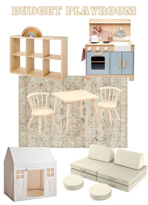 Playroom Mood Board, Small Space Play Area, Small Play Area In Living Room, Designer Playroom, Neutral Playroom Ideas, Infant Playroom, Kids Play Area Ideas, Neutral Kids Playroom, Playroom Ideas For Toddlers