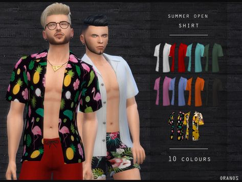 OranosTR's Summer Open Shirt Mens Summer Clothes, Sims 4 Men Clothing, Sims 4 Male Clothes, Sims 4 Expansions, Play Sims, Open Shirt, Sims 4 Teen, Sims 4 Dresses, Sims Four