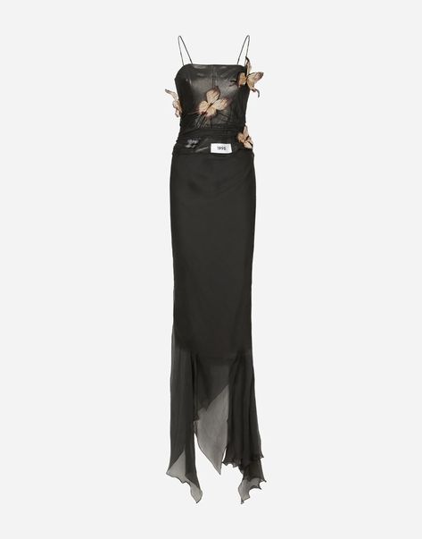 Dress With Butterflies, Long Chiffon Dress, Dress With Corset, Woman Dresses, Chiffon Dress Long, Calf Length Dress, Silk Chiffon Dress, Silk Camisole, Airport Fashion