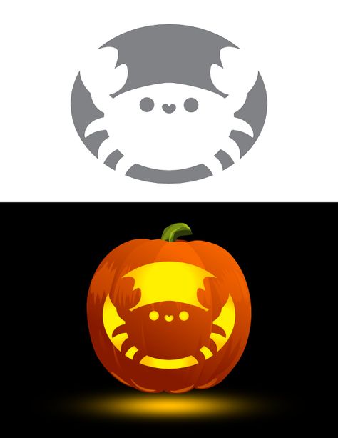 Printable Cute Crab Pumpkin Stencil Shark Pumpkin Carving Stencil, Whale Pumpkin Carving, Beach Pumpkin Carving, Ocean Pumpkin Carving, Crab Pumpkin, Pumkin Stencils, Crab Stencil, Halloween Crab, Pumkin Ideas