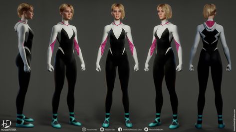 ArtStation - 3D Model of Gwen Stacy (Real Time), Hossein Diba Spiderman Gwen Stacy, Spiderman Poses, Gwen Spiderman, Spiderman And Spider Gwen, Spiderman Characters, Marvel Spider Gwen, Character Turnaround, Spider Man Into The Spider Verse, Marvel Heroines