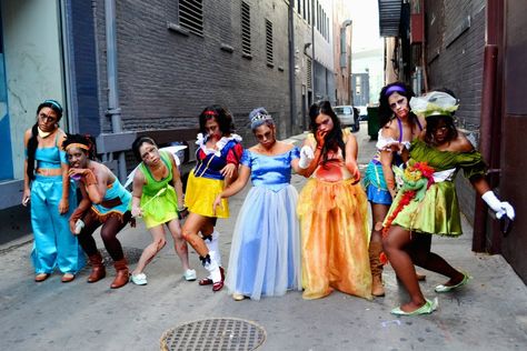 Best Group Costume. Zombie Disney Princesses at Denver Colorado's Zombie Crawl. Jasmine, Pocahontas, Tinker Bell, Snow White, Cinderella, Belle, Esmeralda, and Tiana. Cosplay Disney Princess Costumes. Zombie Princess Costume, Diy Disney Princess Costume, Tiana Cosplay, Disney Princess Zombie, Diy Princess Costume, Horror Photo, Best Group Costumes, Costume Zombie, Zombie Crawl