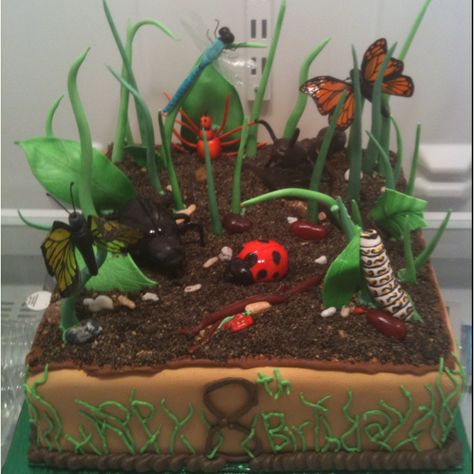 Bug birthday cake, all sugar. www.artisticcakedezine.com Bugs Birthday Party, Bug Birthday Cakes, Beat Bugs, Bug Cake, Lincoln Birthday, Nature Party, Birthday Cake Ideas, Special Occasion Cakes, Cake Designs Birthday