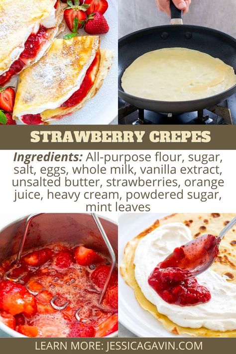 If you’re looking for a sweet and elegant meal idea, give this easy strawberry crepe recipe a try. The French-style batter is made from everyday kitchen staples and can be quickly whipped up by hand or in a blender in just minutes. It’s lightly sweetened to complement the fresh fruit in the sauce. Biscoff Crepes, Strawberry Crepe Filling, Crepes Nutella, Sweet Crepes Recipe, Nutella Recipes Easy, Crepes Filling, Strawberry Crepes, Crepe Recipe, Nutella Crepes