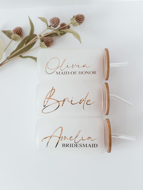 Personalized Tumbler with Name wedding gift for Bride Bridesmaid proposal gift box Custom Bridesmiad Glass Tumbler custom Wedding Name CupPersonalized Tumbler for Bridesmaid Bachelorette Gifts Boho Wedding Gifts 16oz Will You Be My Bridesmaid Tumbler Wedding Party Favor♡ Lets Surprise your Bridal party with a one of a kind Frosted glass Tumbler !♡ Add a Touch of Elegance to Your Special Day! 💍✨ Elevate your wedding celebrations with our exquisite 16oz frosted glass tumbler, beautifully personal Cricut Personalized Gifts, Bridesmaid Glasses, Boho Wedding Gifts, Bachelorette Cups, Tumbler With Name, Bridesmaid Bachelorette, Wedding Gift For Bride, Gifts Boho, Bridesmaid Tumbler