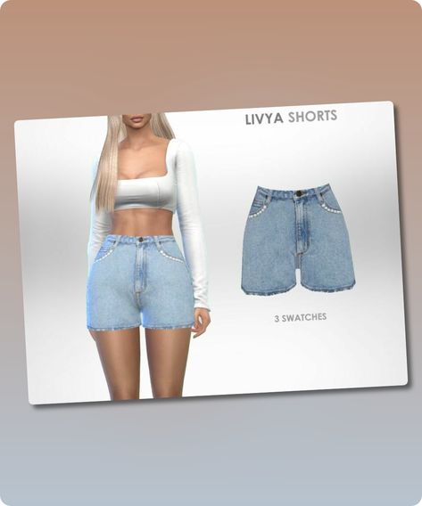 Sims 4 Livya Shorts Pearls denim shorts in 3 swatches. Filesize: 276 KB Type: Bottoms Recoloring Allowed: No Polycount LOD 0 (highest): Retexture Author: Puresim #female_clothing #sims4 #gaming #sims #pearl #denim Sims 4 Cc Clothes Female Shorts, Sims 4 Cc Denim Shorts, Sims 4 Cc Jean Shorts, Sims 4 Cc Baggy Jorts, Sims 4 Shorts Cc, Download Sims, Sims 4 Cheats, Cc Shopping, Pearl Clothing