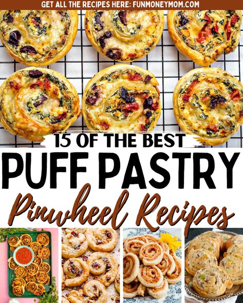 Puff Pastry Rolls Appetizers, Appetizer Pinwheels Baked, Brunch Pinwheel Recipes, Puff Pastry Apps Appetizers, Easy Puff Pastry Pinwheels, Puff Pastry Appetizers Pinwheels, Pinwheels With Puff Pastry, Game Day Food Puff Pastry, Phyllo Pinwheel Appetizers