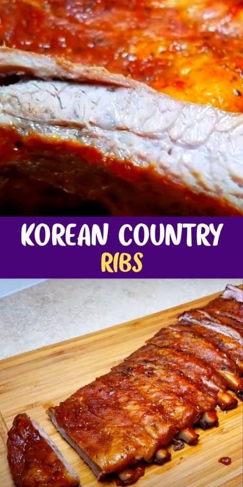 Korean Country Ribs Korean Country, Country Ribs Recipe, Korean Ribs, Country Ribs, Oven Baked Ribs, Baked Ribs, Chicken Enchilada Recipe, Beef Ribs, Crockpot Recipes Slow Cooker