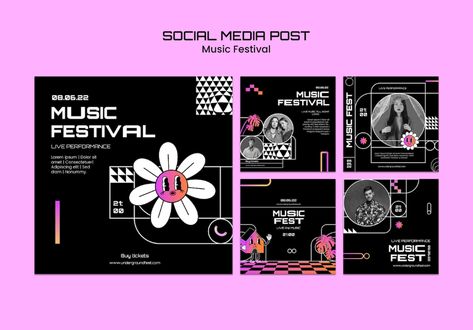 Free PSD | Flat design music festival instagram post template Festival Instagram Post, Techno Festival, Instagram Story Ads, Banner Design Layout, Poster Template Design, Music Festival Poster, Banner Template Design, Festival Design, Festival Posters