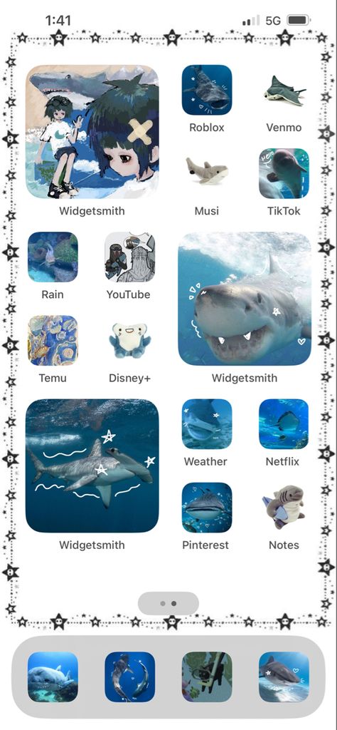 Sea Themed Background, Aquarium Iphone Layout, Shark Phone Widgets, Shark Home Screen Layout, Shark Iphone Layout, Sea Themed Widgets, Sea Homescreen Layout, Shark Themed Phone Layout, Ocean Ios Layout