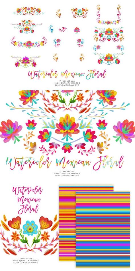 Watercolor mexican floral clipart by Sunflower Day Love on @creativemarket Sunflower, Clip Art, Floral