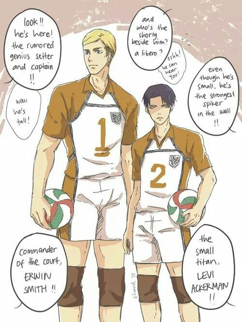 Aot & Haikyuu Erwin Smith Levi Ackerman, Haikyuu Crossover, Erwin And Levi, Attack On Titan Crossover, Aot Fanart, Attack On Titan Meme, Levi And Erwin, Erwin Smith, Attack On Titan Funny