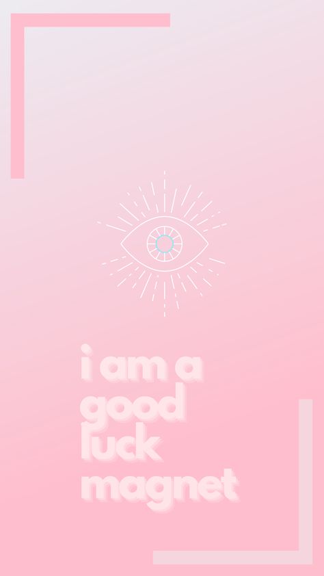 light pink ombré wallpaper text reads “I am a good luck magnet” minimalist eye design in middle of screen Postive Afframations Pink, Pink Affirmations, Pink Backround, Apple Aesthetic, Affirmation Board, Positive Wallpapers, Pink Wallpaper Backgrounds, Packaging Ideas Business, Cute Text Messages