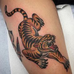 Ryan Brown (@rbrown26) • Instagram photos and videos Tiger Tattoo Meaning, Traditional Tiger Tattoo, Traditional Panther Tattoo, Japanese Tiger Tattoo, Jaguar Tattoo, Sunset Tattoos, Panther Tattoo, Tiger Tattoo Design, Old School Tattoo Designs