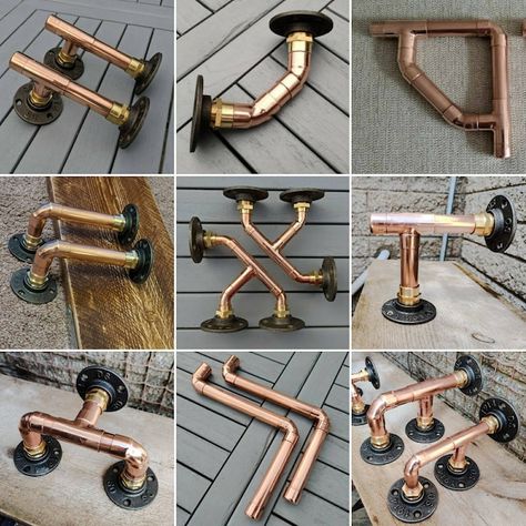 RusticBySimon - Etsy Copper Pipe Shelves, Rustic Bathroom Shower, Pipe Shelf Brackets, Black Feature Wall, Shelving Brackets, Pipe Shelf, Wall Shelving, Pipe Decor, Rustic Bathroom Designs