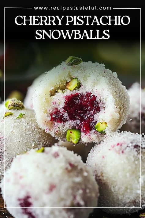 Cherry Pistachio Snowballs are delightful, buttery cookies that combine the sweetness of maraschino cherries with the crunch of pistachios, creating a festive treat perfect for the holiday season. Coated in powdered sugar, these cookies are not only beautiful but also melt-in-your-mouth delicious. They are easy to make and are sure to be a hit at any gathering! Cherry Pistachio Snowballs, Pistachio Cherry Snowball Cookies, Pistachio And Cherry Cookies, Cranberry Pistachio Snowball Cookies, Pistachio Coconut Macaroons, Cherry Pistachio Snowball Cookies, Cherry Pistachio Shortbread Cookies, Cherry Ripe Balls, Best Cherry Recipes