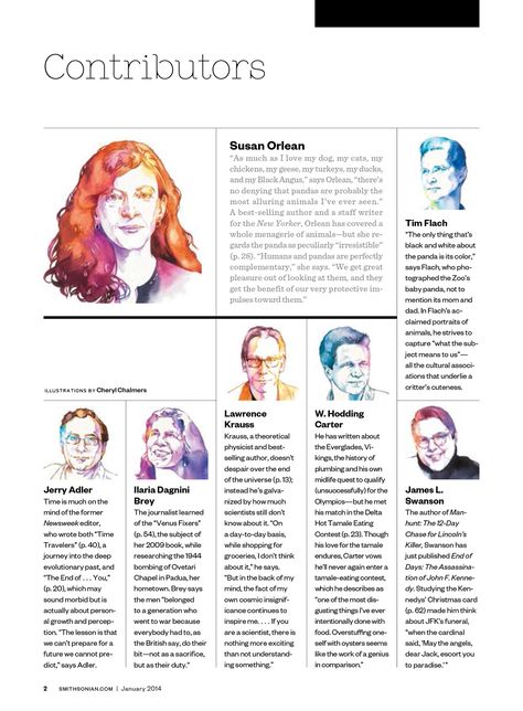 Smithsonian Contributors Contributors Page, 잡지 레이아웃, Magazine Inspiration, People Drawing, Editorial Design Layout, Book And Magazine Design, Yearbook Design, Newspaper Design, Design Theory