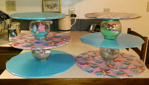 Homemade Little Mermaid Cupcake Tiers... Mermaid Cupcake Stand Diy, Cupcake Stand Diy, Little Mermaid Cupcakes, Homecoming 2023, Diy Cupcake Stand, Cupcake Tier, Mermaid Cup, Mermaid Cupcakes, Cake Holder