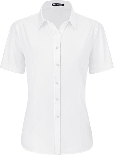 J.VER Womens Button Down Shirts Easy Care Short Sleeve Stretch Casual Dress Shirts White X-Small at Amazon Women’s Clothing store Blouses Business Casual, Mari Cosplay, Elegant Smart Casual, Womens Dress Shirt, Women Short Sleeve Shirt, Business Casual Tops, Formal Shorts, Business Casual Top, Work Blouses