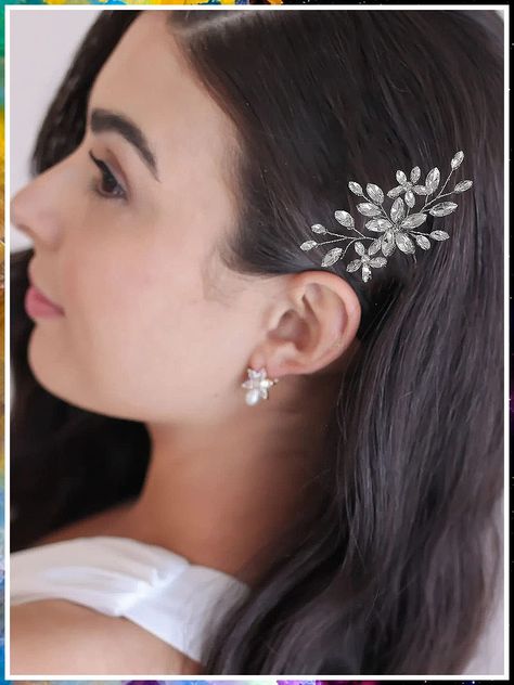 Latious Wedding Bride Crystal Hair Comb Silver Rhinestones Bridal Hair Pieces Vintage Hair Clip Hair Accessories for Women and Girls Floral Bridal Comb, Floral Bridal Hair, Pearl Bridal Comb, Wedding Accessories For Bride, Pearl Comb, Flower Hair Accessories Wedding, Bridal Hair Combs Pearl, Wedding Comb, Silver Hair Comb