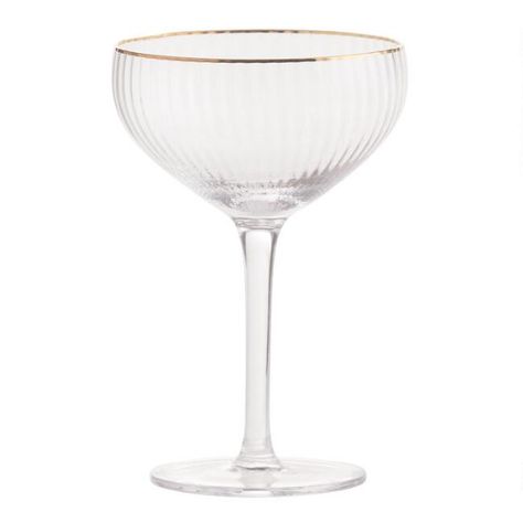 Gold Rim Ribbed Coupe Glass White Faux Fur Rug, Plastic Champagne Flutes, Champagne Flute Glasses, Glass Front Cabinets, Bar Glasses, Whiskey Glass, Cost Plus World Market, Old Fashioned Glass, Metallic Wallpaper