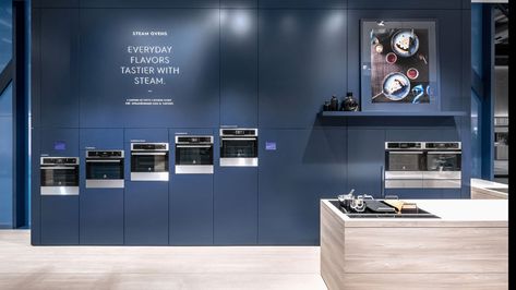 Dart Design Gruppe on Behance Electrolux Kitchen, Apple Store Design, Dart Design, Retail Displays, Showroom Display, Trophy Design, Kitchen Showroom, Trade Fair, Lighting Showroom