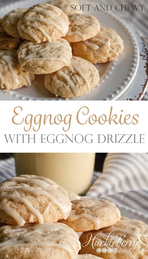 Deliciously soft cookies with rich eggnog and warm nutmeg with a deliciously sweet eggnog glaze. These are simple to make and a real crowd-pleaser. Eggnog Christmas Cookies, Eggnog Cookies Christmas, Eggnog Meltaway Cookies, Eggnog Shortbread Cookies, Eggnog Sugar Cookies, Eggnog Cookies Recipe, Egg Nog Cookies, Egg Nog Cookies Recipe, Eggnog Glaze