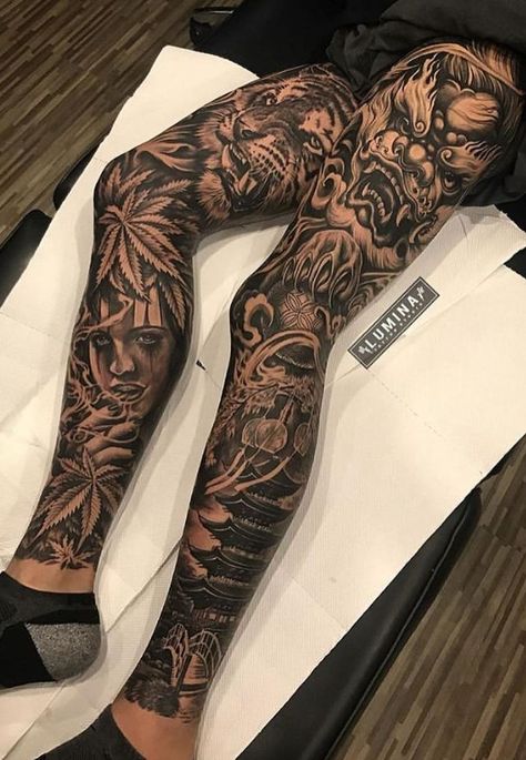 Pin em Tatuagens Masculinas Japanese Leg Tattoo, Ems Tattoos, Best Leg Tattoos, Full Leg Tattoos, Grunge Tattoo, Forarm Tattoos, Muster Tattoos, Inspiration Tattoos, Tattoos Geometric