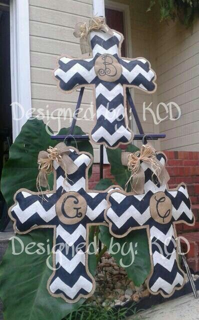 Painted Burlap Monogram Cross Chevron B/W Pattern Painted Burlap Door Hangers, Painted Burlap, Burlap Cross, Cross Door Hangers, Burlap Monogram, Hand Painted Crosses, Burlap Signs, Burlap Door Hanger, Burlap Door Hangers