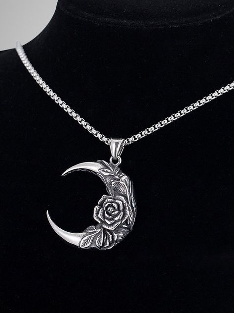 Moon And Rose, Full Moon Necklace, Rose Jewellery, Rose Pendant Necklace, Moon Rise, Rose Pendant, Pretty Necklaces, Themed Jewelry, Special Jewelry