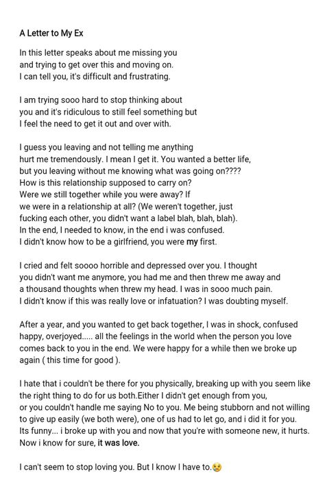 Letter to My Ex This is something I did stupidly awhile back. This letter was for me to write my thoughts and just let go. I needed this more than i thought and i feel better sharing this part of me, now that I'm stronger and ready to let people in. #thisisme #lettinggo #thisletterisforme Sorry Letter To Boyfriend, Im Sorry Letters, Sorry Letter, Letter To My Ex, Goodbye Message, Love Paragraph, Long Love Quotes, Letter For Him, Get Over Your Ex