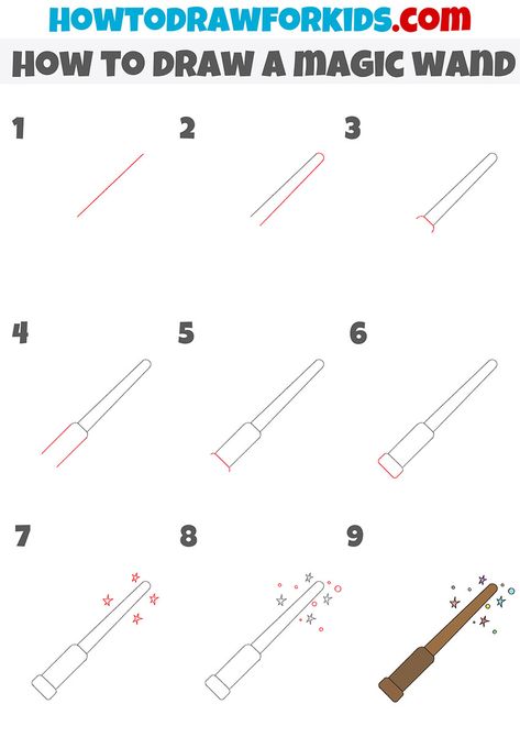 how to draw a magic wand step by step How To Draw Harry Potter Step By Step, Harry Potter Doodles Easy, Harry Potter Broomstick, Potions Book, Drawing Bases, Theme Harry Potter, Harry Potter Drawings, Coloring Supplies, Harry Potter Wand