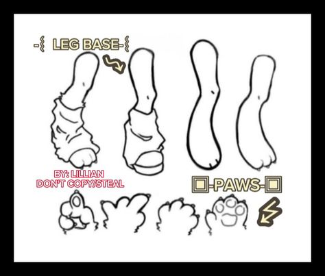 Paw Feet Drawing, Digi Legs Drawing, Paw Tutorial Drawing, How To Draw Anthro Paws, Animal Legs Reference, Animal Legs Drawing, Paw Pads Drawing, Digitigrade Legs Drawing Reference, Anthro Legs Reference