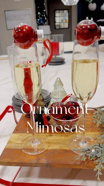 Linda | Home Decor | Entertaining | Easy Recipes on Instagram: "🥂🌲 Sip, sparkle and celebrate the season with a festive twist. Holiday ornament mimosas add holiday cheer to your bubbles. Fill the ornaments with your juice of choice and sit right in top of the glass. I filled mine with cranberry juice and fresh cranberries. Comment “ornament” and I will send the link to your messages. Cheers 🍾 #holidaymimosas #mimosabar #holidaysips #festivesips #holidaycocktails #drinkstagram #cheers #seasonalsips #holidaycheer" Ornament Mimosas, Mimosa Bar, Fresh Cranberries, Holiday Cocktails, Cranberry Juice, Holiday Ornament, Mimosa, Winter Time, Christmas Cheer