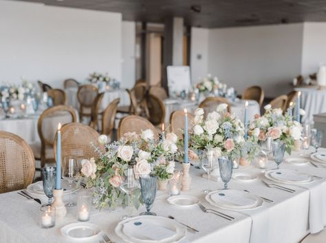 Dockside at Dukes | Seattle, WA - Callarose & Co Long Table Decorations, Classic Garden Wedding, French Blue Wedding, Pastel Wedding Colors, Garden Chic Wedding, Round Table Decor, Garden Chic, March Wedding, Newport Wedding