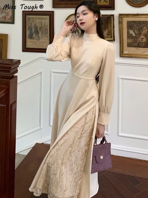 Korean Dress Elegant, Long Dress Korea, Long Dress Korean, Abaya Mode, Ootd Korean, Korea Dress, Dress Korea, Gaun Fashion, Pakaian Feminin