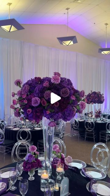 DoVeria Events on Instagram: "Ask me about my passion and I’ll say it’s  Decor ☺️  Planner: @notableevent  Decor & floral design: @doveriaevents  Production, Lighting & Drapery: @phemstar_event_productions  Cake: @sugarbitesbyari Rentals: @dmveventsrentals Food Coordinator: @thesbservices  #virginiadecoration #virginiadecorator #eventdesignerdmv #decoratorinmaryland #floristdmv #floraldecorphiladelphia #floraldesigndmv #weddingsindmv #floraldecorator #centerpiecedecor #eventdesignerinmaryland #eventdesignerintexas #weddinganniversary #eventdesignerindmv  #washingtondcparties #weddinganniversarydecor #EventDesign #weddinginspo #bridal2024 #decorcenterpiece #2024weddingseason #eventcenterpieces" Purple And Gold Wedding Theme, Purple Wedding Ideas, Purple Wedding Reception, Purple Wedding Centerpieces, Purple And Gold Wedding, Wedding Backdrop Decorations, Wedding Centerpieces Diy, Anniversary Ideas, Backdrop Decorations