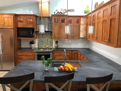 Why Soapstone Is Ideal For Kitchen Countertops And Sinks Soapstone Countertops Kitchen, Modern Countertops, Soapstone Kitchen, Soapstone Counters, Kitchen Surface, Fitted Kitchens, Soapstone Countertops, Kitchen Surfaces, Granite Countertops Kitchen