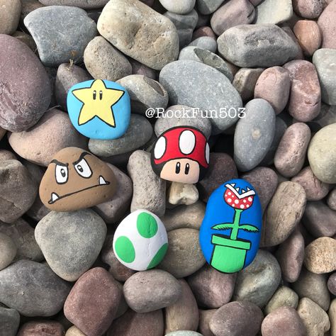 Rocks painted by @RockFun503 on Instagram. Rock Painting Markers, Rock Painting Ideas Pattern, Thing To Paint On Rocks, Sonic Painted Rock, Rock Inspo Painting, Among Us Rock Painting, Color Rocks Ideas, Cute Things To Paint On Rocks Easy, Painted Rock Tutorial Step By Step