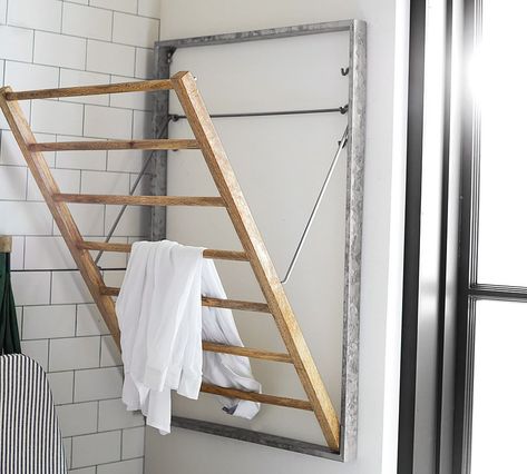 Galvanized Wall-Mount Laundry Drying Rack | Pottery Barn Ideas Armario, Reclaimed Wood Bars, Drying Rack Laundry, Laundry Drying, Modular Walls, Laundry Room Storage, Laundry Room Makeover, Organizing Systems, Laundry Room Organization