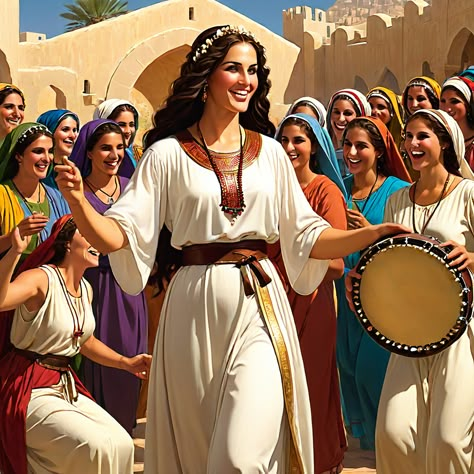 Then Miriam the prophet, Aaron’s sister, took a tambourine and led all the women as they played their tambourines and danced. Miriam In The Bible, Miriam Bible, Spiritual Warfare Art, Prophet Art, Bible Study Images, Woman Of The Bible, Church Artwork, Bible Planner, Bible Words In Tamil