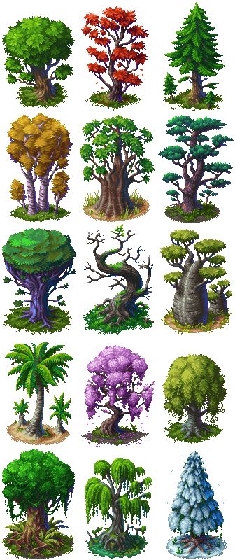 Pixel Tree Collection Ent Artwork, Pixel Fantasy Art, Pixel Art Assets, Plants Pixel Art, Pixel Art Illustration, Nature Pixel Art, Tree Fantasy Art, Fantasy Tree Art, Pixel Art Nature