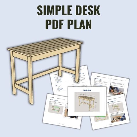 Easy DIY Desk Plans (7 Simple Steps + Only 3 Tools!) | Saws on Skates® Wood Desk Plans, Easy Diy Desk, Diy Desk Plans, Easy Weekend Projects, Desk Plans, Pocket Screws, Library Table, Simple Desk, Pocket Hole