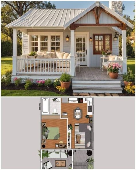 Homestead Vibes, Small Cottage House Plans, Small Cottage Homes, Small House Layout, Tiny House Layout, Tiny House Inspiration, Casas The Sims 4, Sims House Plans, Tiny House Floor Plans