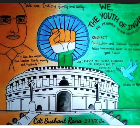 Constitution Of India Poster Ideas, Indian Democracy Poster Ideas, Constitution Of India Poster, Indian Constitution Day Poster, Constitution Day Poster, Indian Constitution Day, Drawing In Circle, Drawing Apps, Diversity Poster