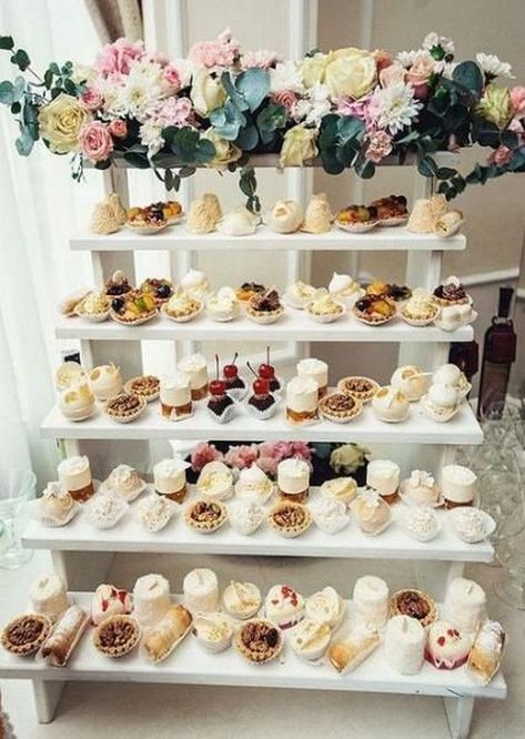 sweet simple wedding dessert display ideas #weddingdessertdisplay #bridalshowerdesserts #bridalshowerdessertdisplayideas #weddingdessertinspiration Catering Sweets Mini Desserts, Sweet Table Display Ideas, Sweets Buffet Wedding, Catering Ideas Dessert, Mini Desserts For Bridal Party, Desserts Display Ideas, Wedding Food Serving Ideas, Mini Desserts Wedding Display, Mini Desserts Display