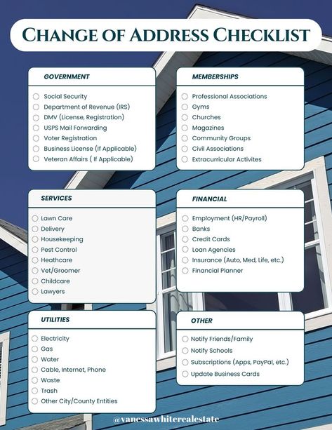 Change Address Checklist, Apartment List Moving Checklist, Moving Checklist Printable, Checklist App, Moving House Tips, First Apartment Tips, Buying First Home, First Apartment Essentials, Travel Packing Checklist