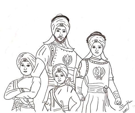 Chaar Sahibzade Drawings, Char Sahibzade Drawing, Chaar Sahibzaade Drawing Easy, Char Sahibzade Pics Drawing, Sahibzade Drawing, Sahibzaade Drawing, Waheguru Sketch, Chaar Sahibzaade Drawing, Chotte Sahibzade Pics