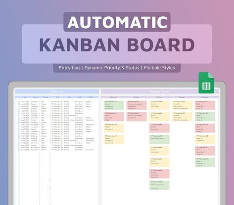 Home Kanban Board, Google Sheets Task Tracker, Kanban Google Sheet, Google Sheets Project Management, Google Sheets Templates, Task Tracker, Task Manager, Planning Board, Kanban Board